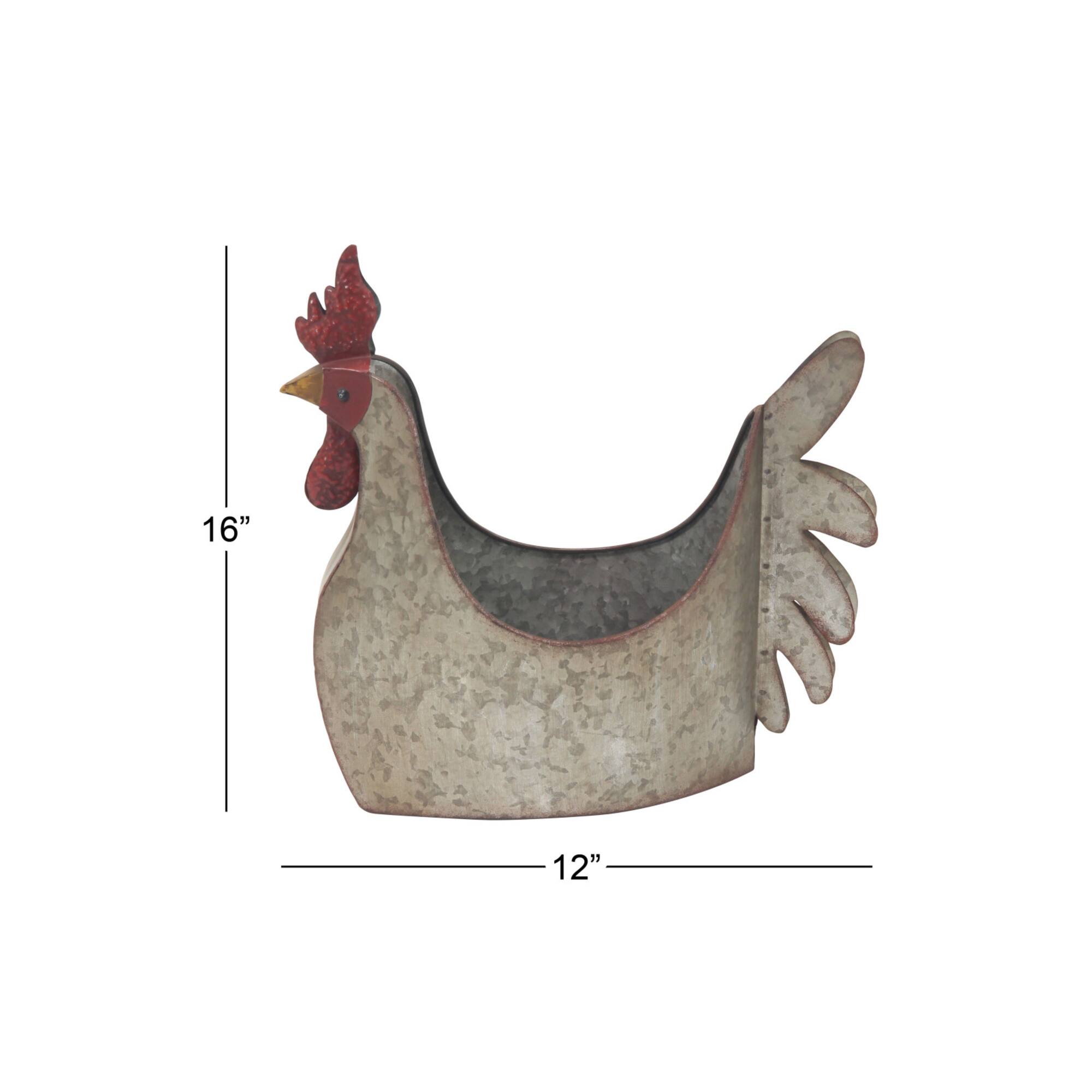 16" Gray Metal Farmhouse Chicken Planter